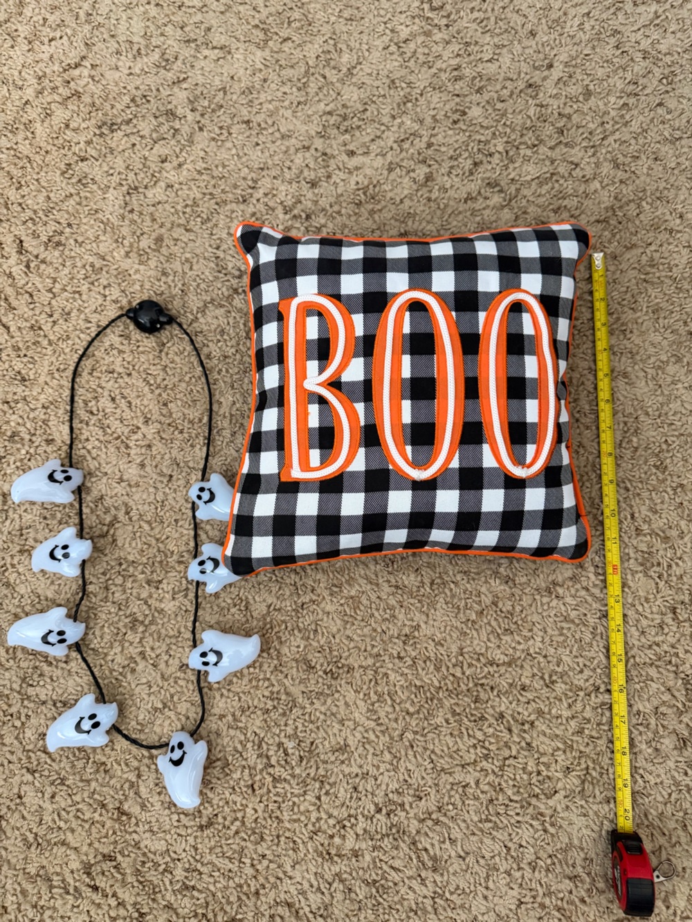 Halloween Boo Checkered Accent Pillow - Black, White & Orange
